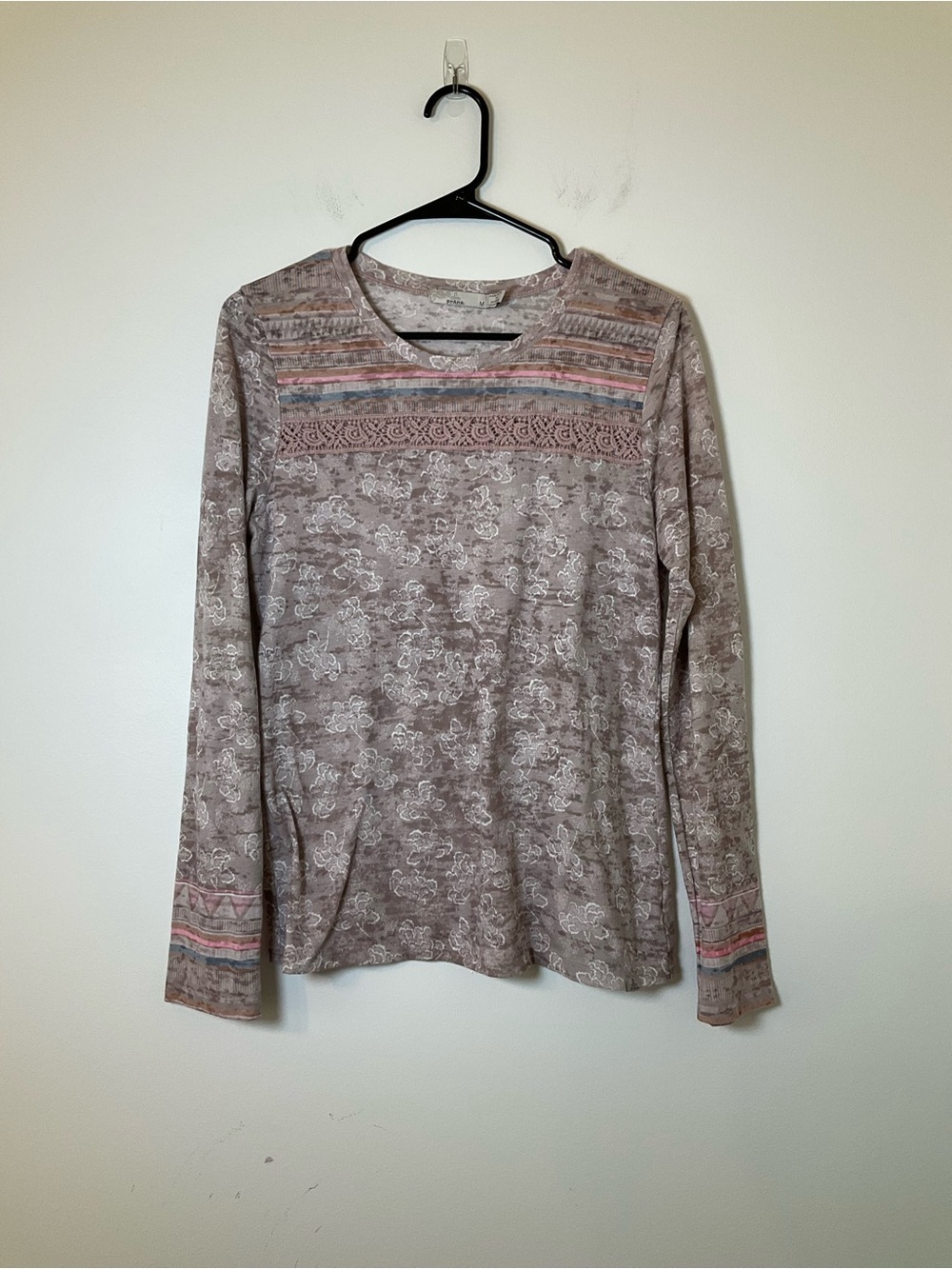 PrAna Floral Boho Crochet Long Sleeve Top Medium